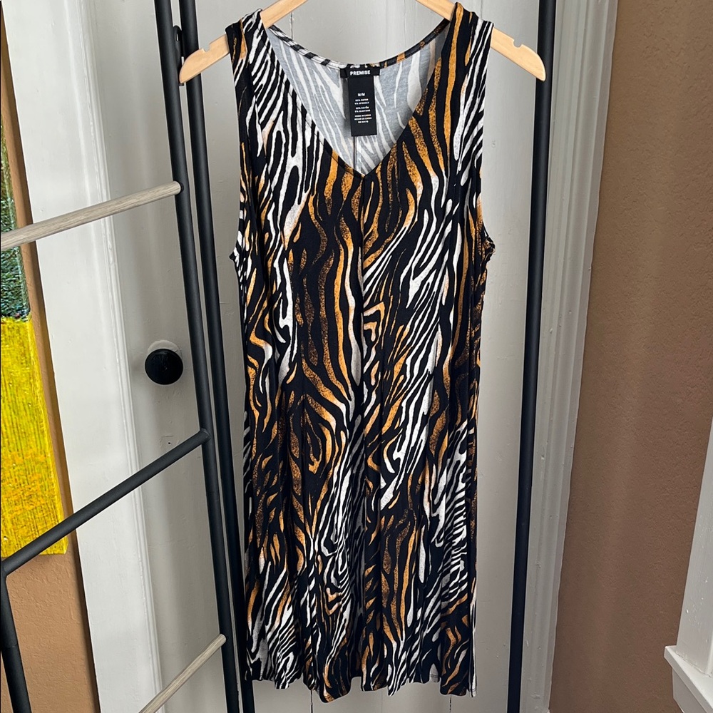 Premise Black and Rust Colored Animal Print Dress